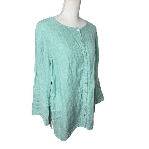 Tahari Womens 100% Linen Lagenlook Oversized Tunic Top Green Sz 1X - Picture 2 of 5